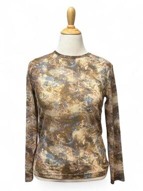 Vintage 90s Long Sleeve Sheer Mesh Top Medium Burnout Paisley Fairy Grunge